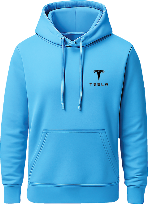 sky blue hoodie branded tesla